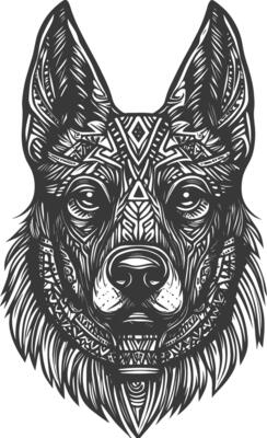 German Shepherd Dog Head with Tribal Geometric Pattern