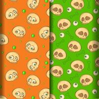 Halloween pattern set with sculps and toxic bubbles on green and orange background vector