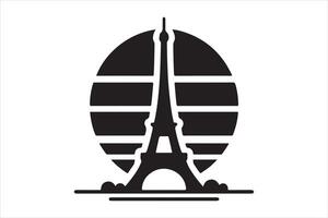 Eiffel tower with round shape silhouette art illustration isolated on white vector