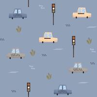 A pattern with cars and traffic lights on it vector