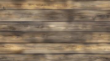 A wooden floor with a lot of cracks and splinters. The wood is old and worn, giving the impression of a rustic, natural setting. photo