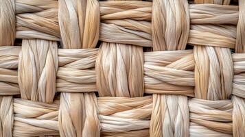 A woven pattern made of brown and tan threads. The texture of the material is rough and uneven, giving the impression of a natural. photo