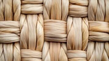 A woven pattern made of brown and tan threads. The texture of the material is rough and uneven, giving the impression of a natural. photo