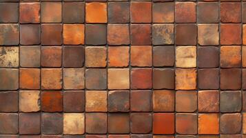 A brick wall with a brown and tan color. The wall is made of bricks and has a rough texture. photo