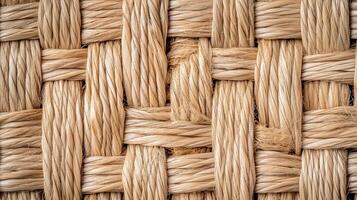A woven pattern made of brown and tan threads. The texture of the material is rough and uneven, giving the impression of a natural. photo