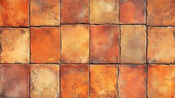 A brick wall with a brown and white color pattern. The wall is made up of many small square tiles photo