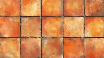 A brick wall with a brown and white color pattern. The wall is made up of many small square tiles photo