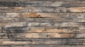 A wooden floor with a lot of cracks and splinters. The wood is old and worn, giving the impression of a rustic, natural setting. photo