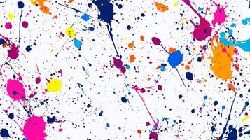 A colorful splatter of paint on a white background. The splatters are of different colors and sizes. photo