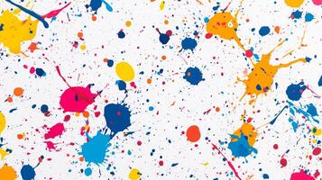 A colorful splatter of paint on a white background. The splatters are of different colors and sizes. photo