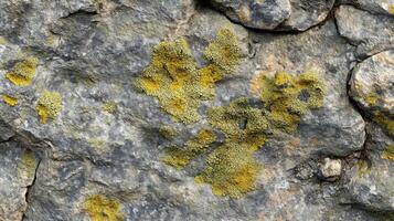 A rock covered in green and yellow moss. The moss is growing on the rock and is covering it. photo