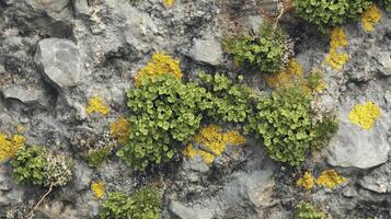 A rock covered in green and yellow moss. The moss is growing on the rock and is covering it. photo