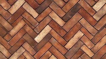 A brick wall with a zigzag pattern. The bricks are brown and the pattern is very intricate. photo
