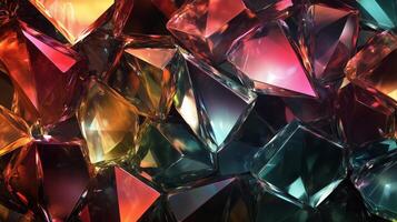 A colorful mosaic of small, irregularly shaped glass pieces. The colors are vibrant and the shapes are jagged. photo