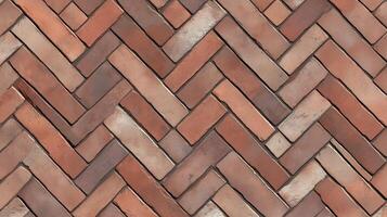 A brick wall with a zigzag pattern. The bricks are brown and the pattern is very intricate. photo