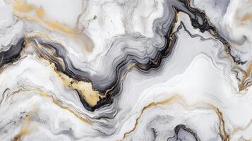 A marble wall with gold and gray swirls. The gold and gray swirls are very prominent and the marble is very shiny. photo