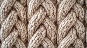 A knitted pattern of white yarn. The yarn is knitted in a way that it looks like a series of loops. photo