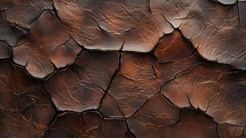 A close up of a brown leather surface with a rough texture. photo