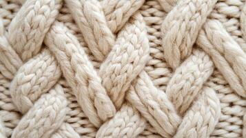 A knitted pattern of white yarn. The yarn is knitted in a way that it looks like a series of loops. photo