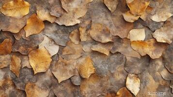 A close up of a pile of brown leaves. The leaves are scattered and overlapping. photo