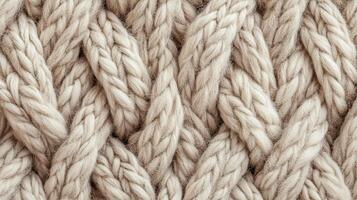 A knitted pattern of white yarn. The yarn is knitted in a way that it looks like a series of loops. photo
