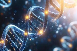 Dna double helix rotating with glowing particles photo