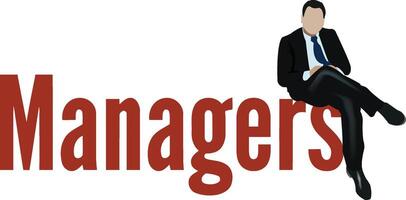 Manager sitting on big managers text vector