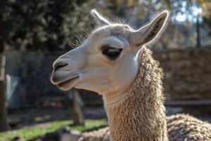 White llama posing in a farm in italy photo