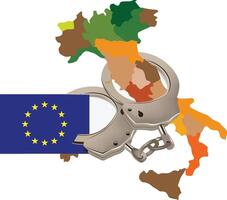 Handcuffs restraining italy under european union control vector