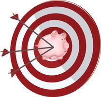 Piggy bank sitting on target with arrows approaching vector