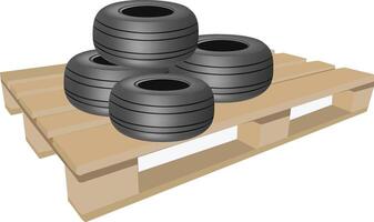Pallet tires on a wooden pallet vector