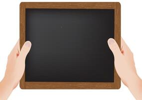Hands holding a blackboard vector