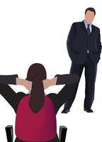 A man in a suit is standing next to a woman in a wheelchair vector
