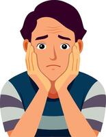 A man is looking sad with his hands on his face vector