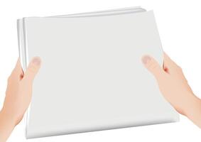 Hands holding a blank paper on a white background vector