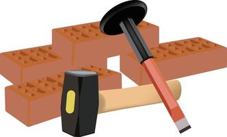 A hammer and brick are next to each other vector