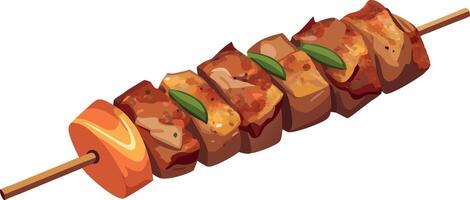 A skewered meat on a stick with green leaves vector