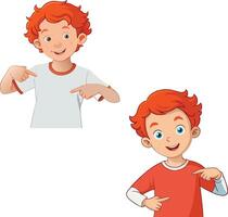 Redhead boy pointing at himself with a big smile on his face vector