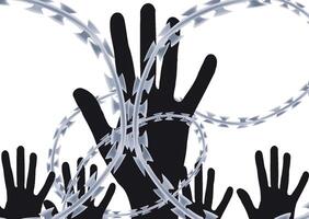 A group of hands with barbed wire around them vector
