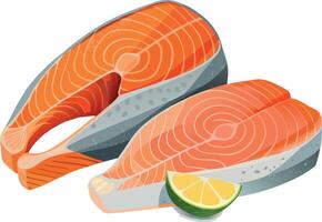 Salmon and lemon on white background vector