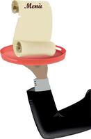 Waiter holding up a menu on a tray vector