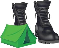 Black boots and tent vector
