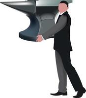 An illustration of a man carrying a large anvil vector