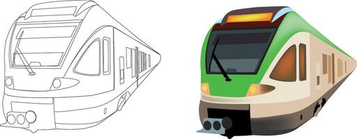 A drawing of a train and a coloring page vector