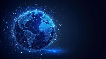 Planet earth rotating in space surrounded by network of connections photo