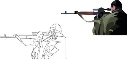 A man with a rifle and a gun in his hand vector