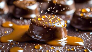 Delicious Chocolate with Caramel Drizzle and Drops photo