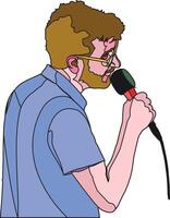 A cartoon man with glasses and a microphone vector