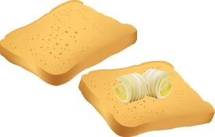 Two slices of bread with butter and onions vector