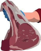 A hand holding a piece of meat vector